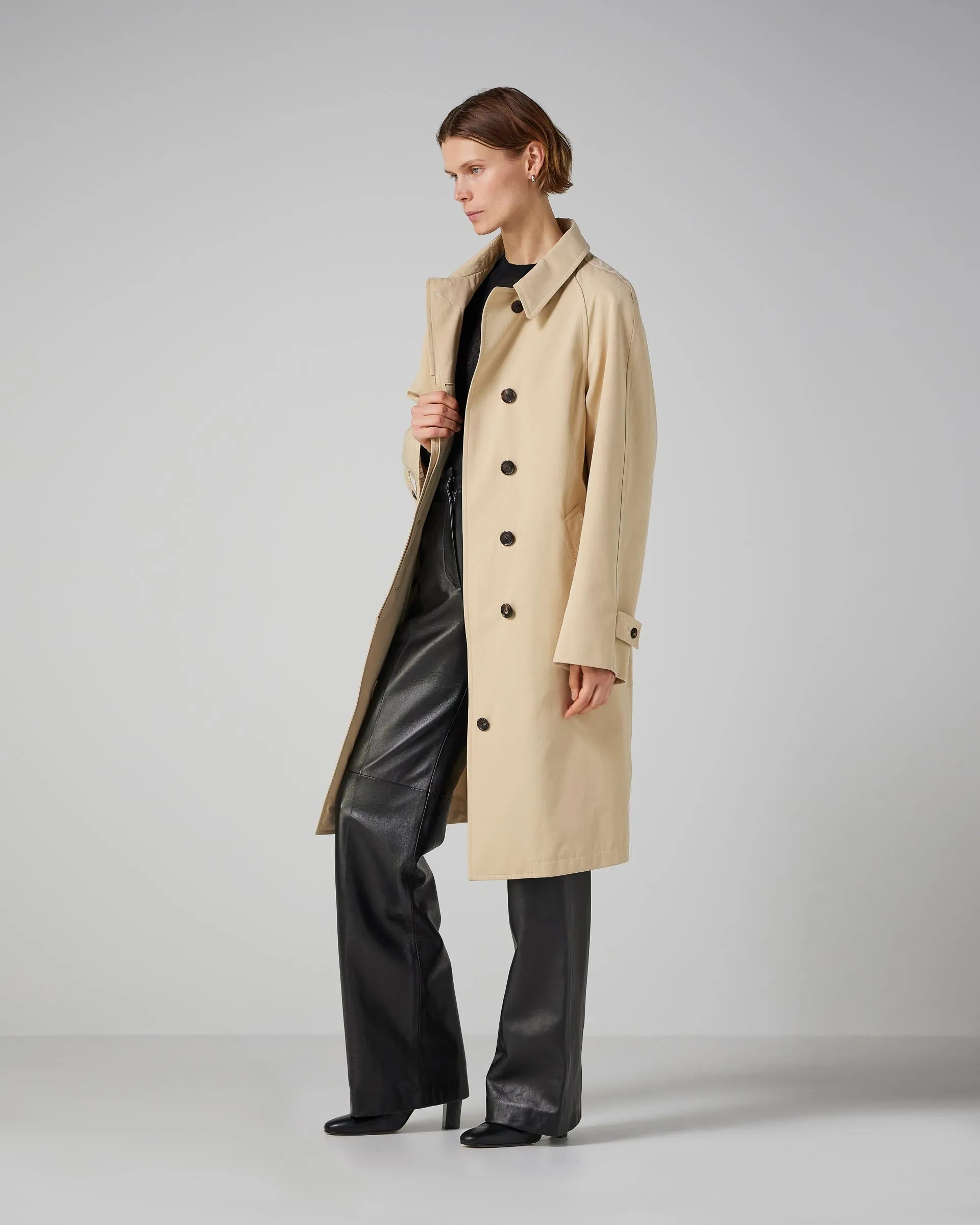 Laura Coat in Washed Cotton, Beige