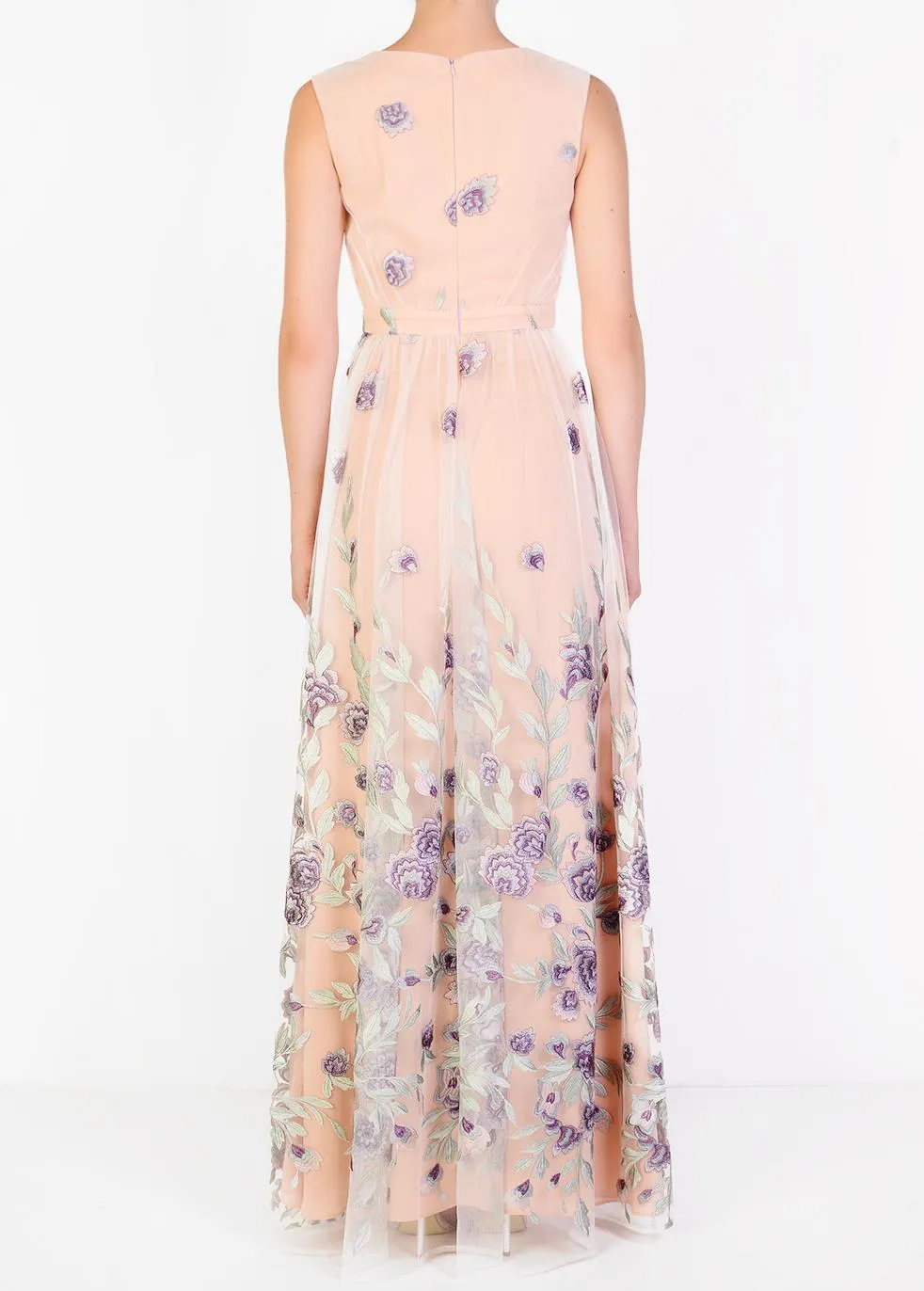 Lena Nude Lilac Embroidered Sleeveless V-Neck Maxi Dress