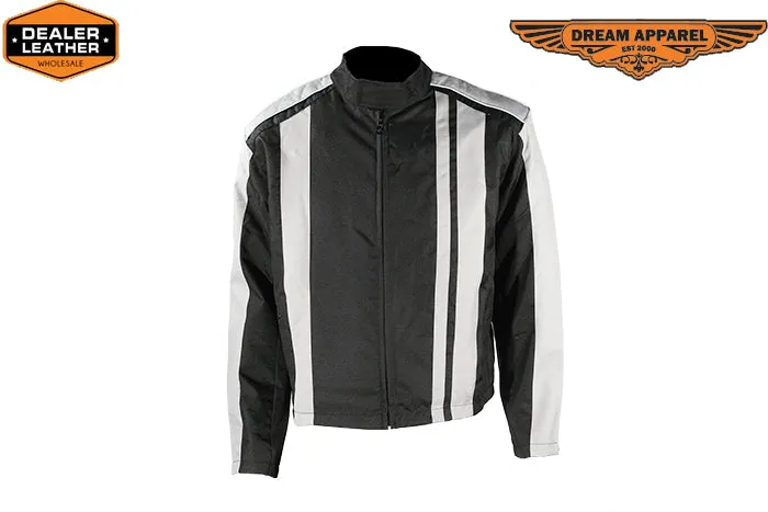 Light Textile Motorcycle Jacket w/ White Multi-Striped Design - Mens