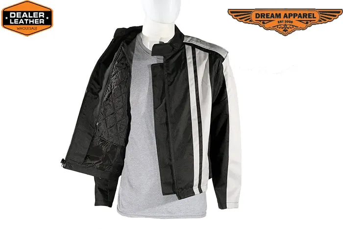 Light Textile Motorcycle Jacket w/ White Multi-Striped Design - Mens