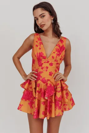 Like Me V-Neck Tied Back Floral Romper Orange