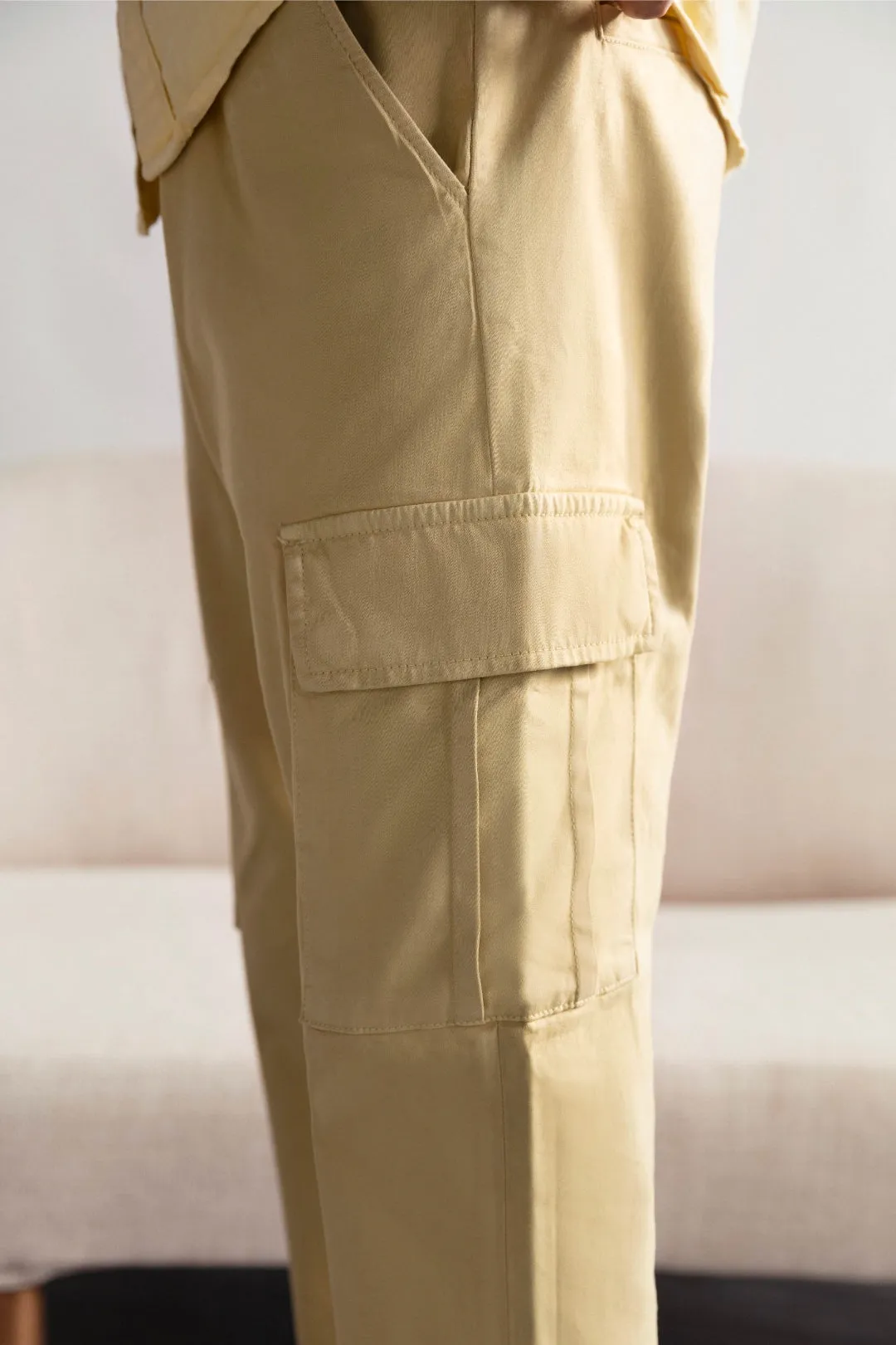 Lime Yellow Cargo Pockets Slim Fit Chino Pants