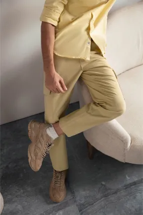 Lime Yellow Cargo Pockets Slim Fit Chino Pants