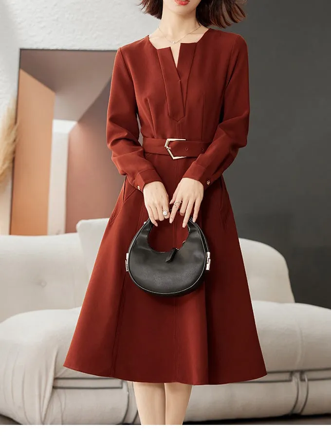 Long Sleeve Belted Dress