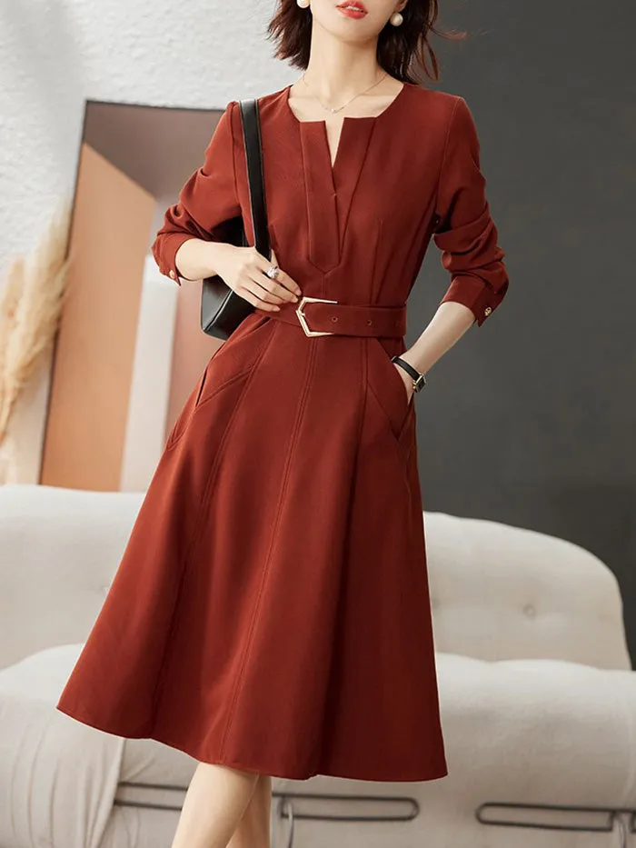 Long Sleeve Belted Dress