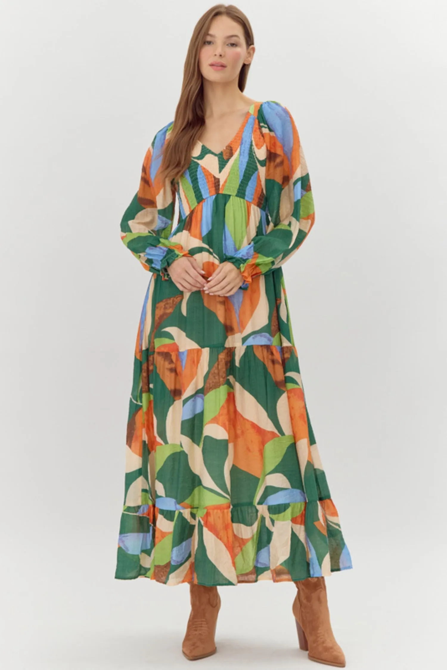 LONG SLEEVED TIERED MAXI DRESS