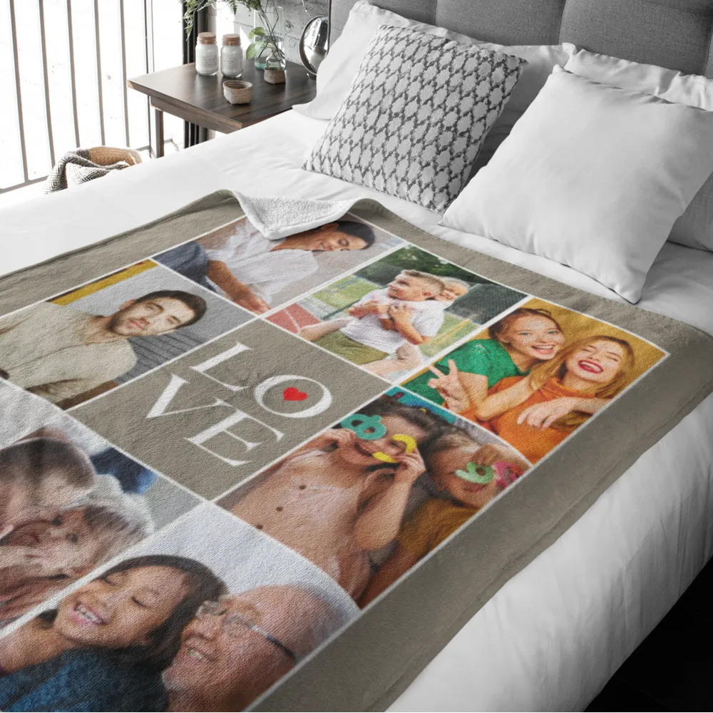 Love Grid Photos with Text Premium Fleece Photo Blanket