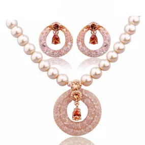 Luxury Pearl Gold Color Zircon Crystal Jewelry Set