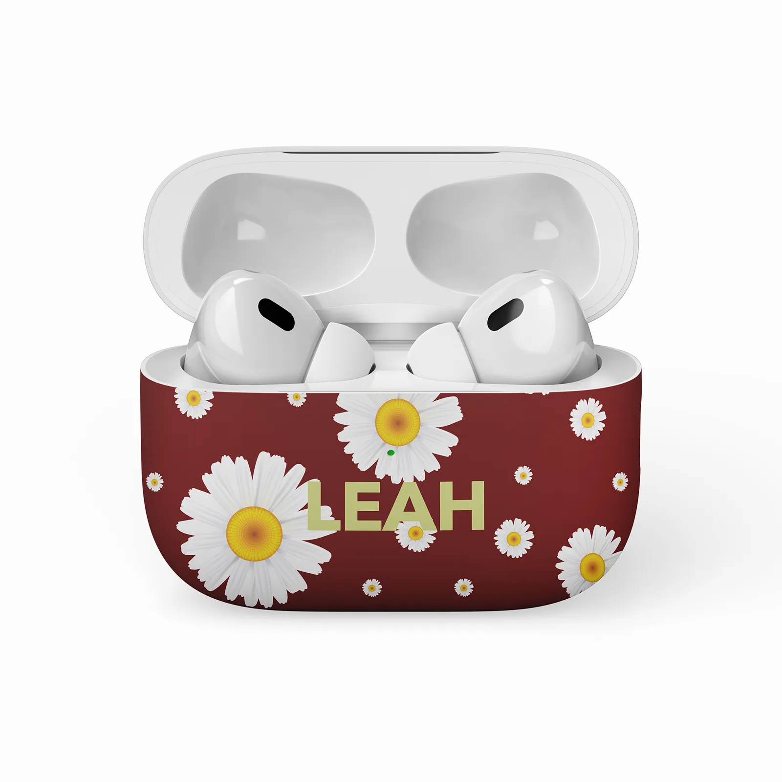 Maroon Floral Editable Text All Over Print Airpods Case