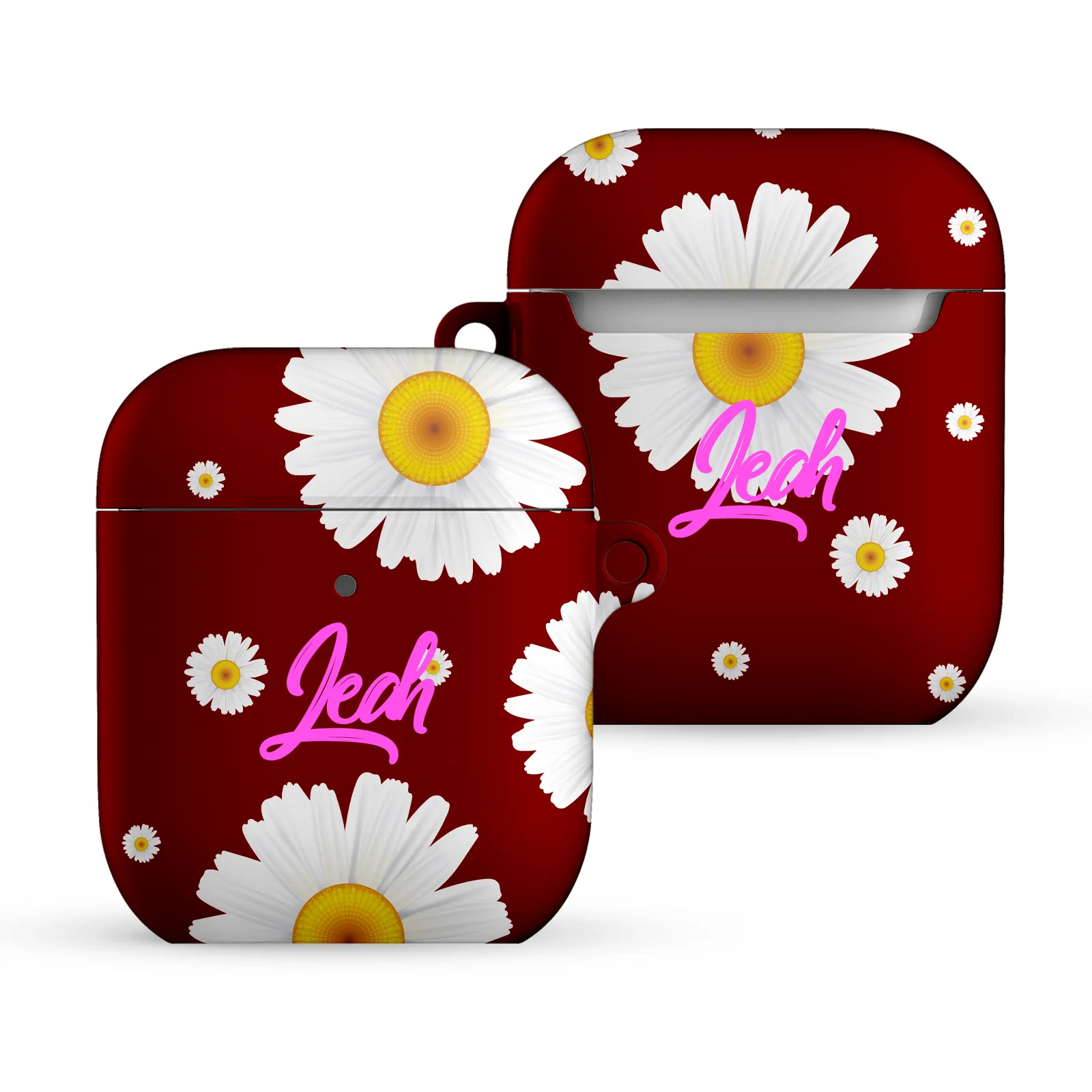 Maroon Floral Editable Text All Over Print Airpods Case