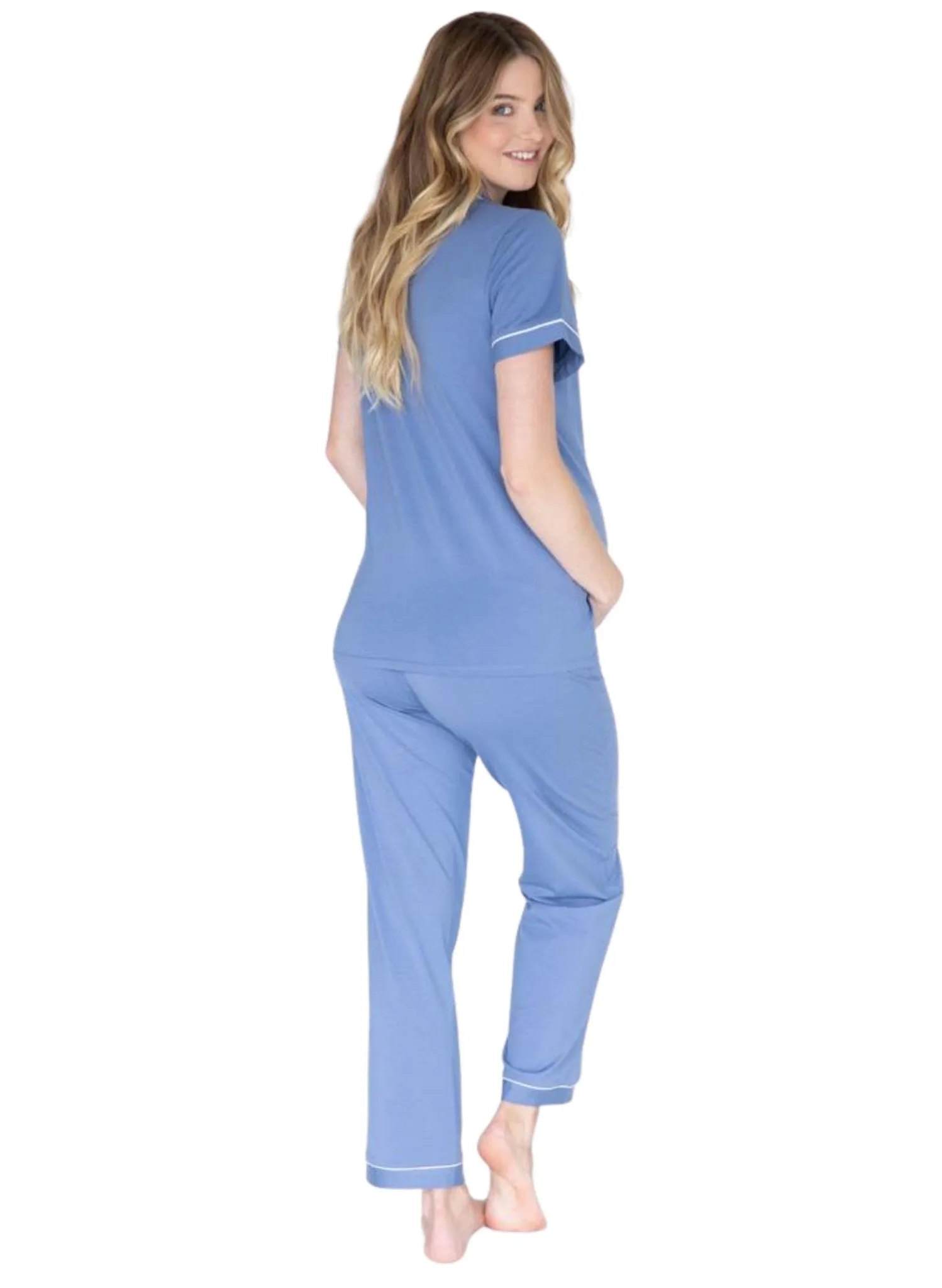 Maternity & Nursing Pyjama Long Pants Set - Blue