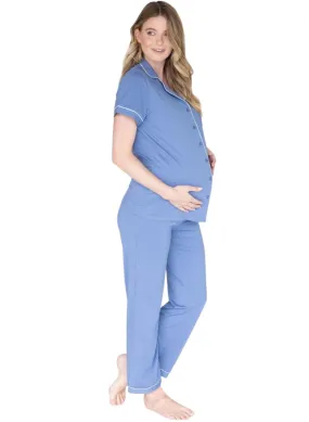 Maternity & Nursing Pyjama Long Pants Set - Blue