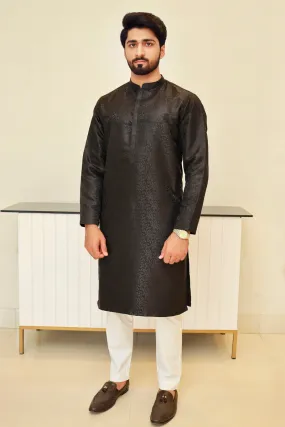 Men Premium Jamawar Kurta Black