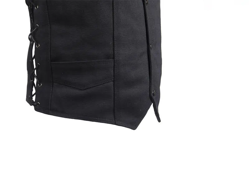 Mens Black Canvas Motorcycle Vest, Conceal Gun Pockets