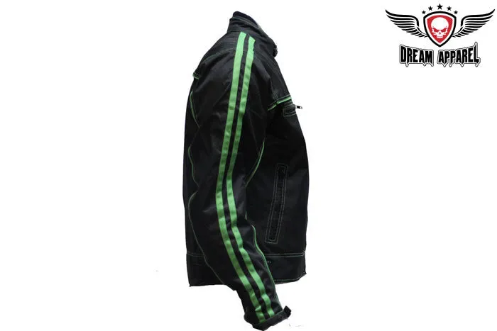 Men's Black Lightweight Textile Jacket W/ Green Stripes