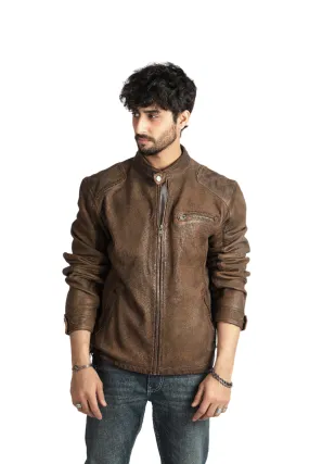 Mens Fashion Biker Brown Leather Superior Quality Jacket –ELM8