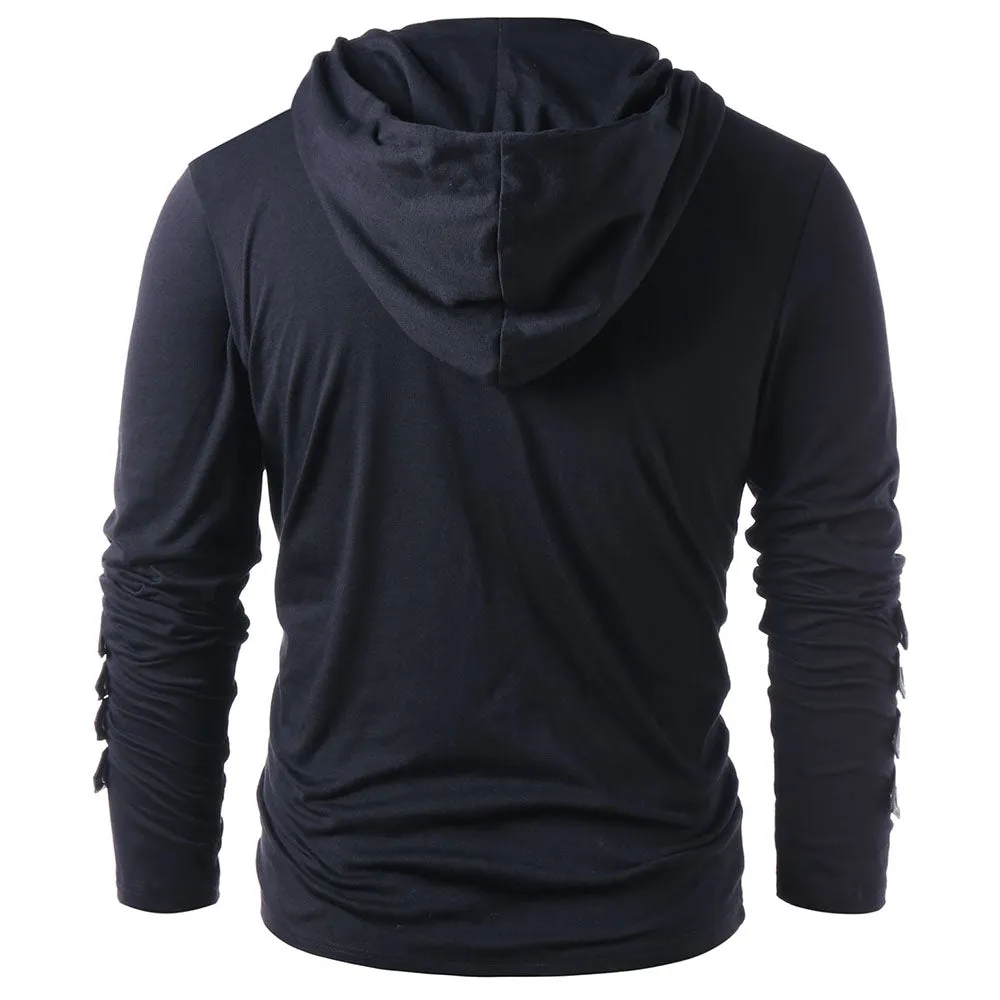 Men's Faux Leather Lace Up Pu Panel Hoodie