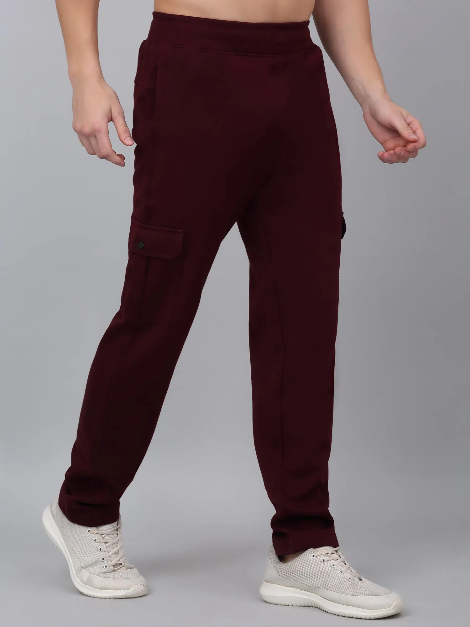 Men's Maroon Solid Full Length Cargo