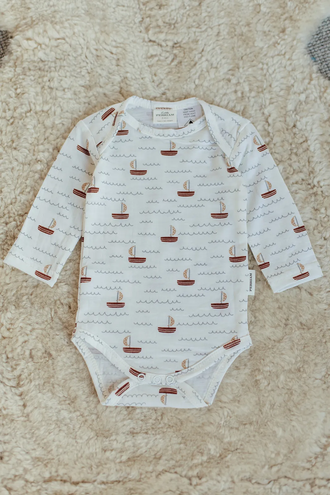 Merino Wool Baby Onesie - Sail Boat