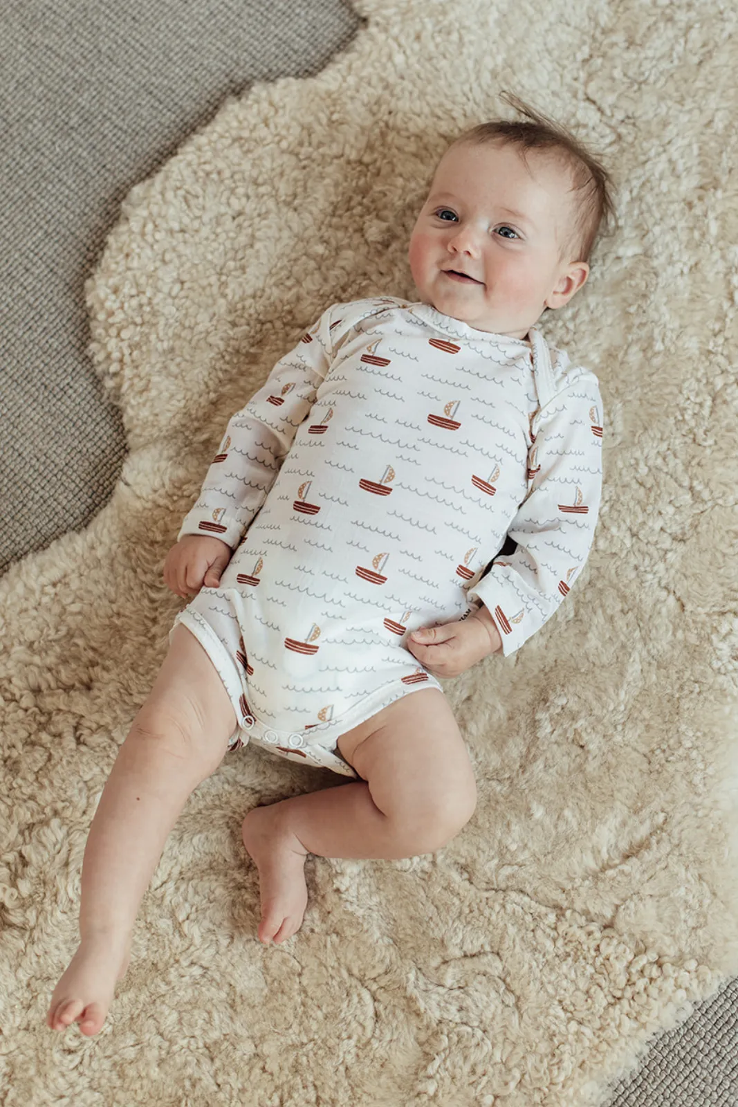 Merino Wool Baby Onesie - Sail Boat