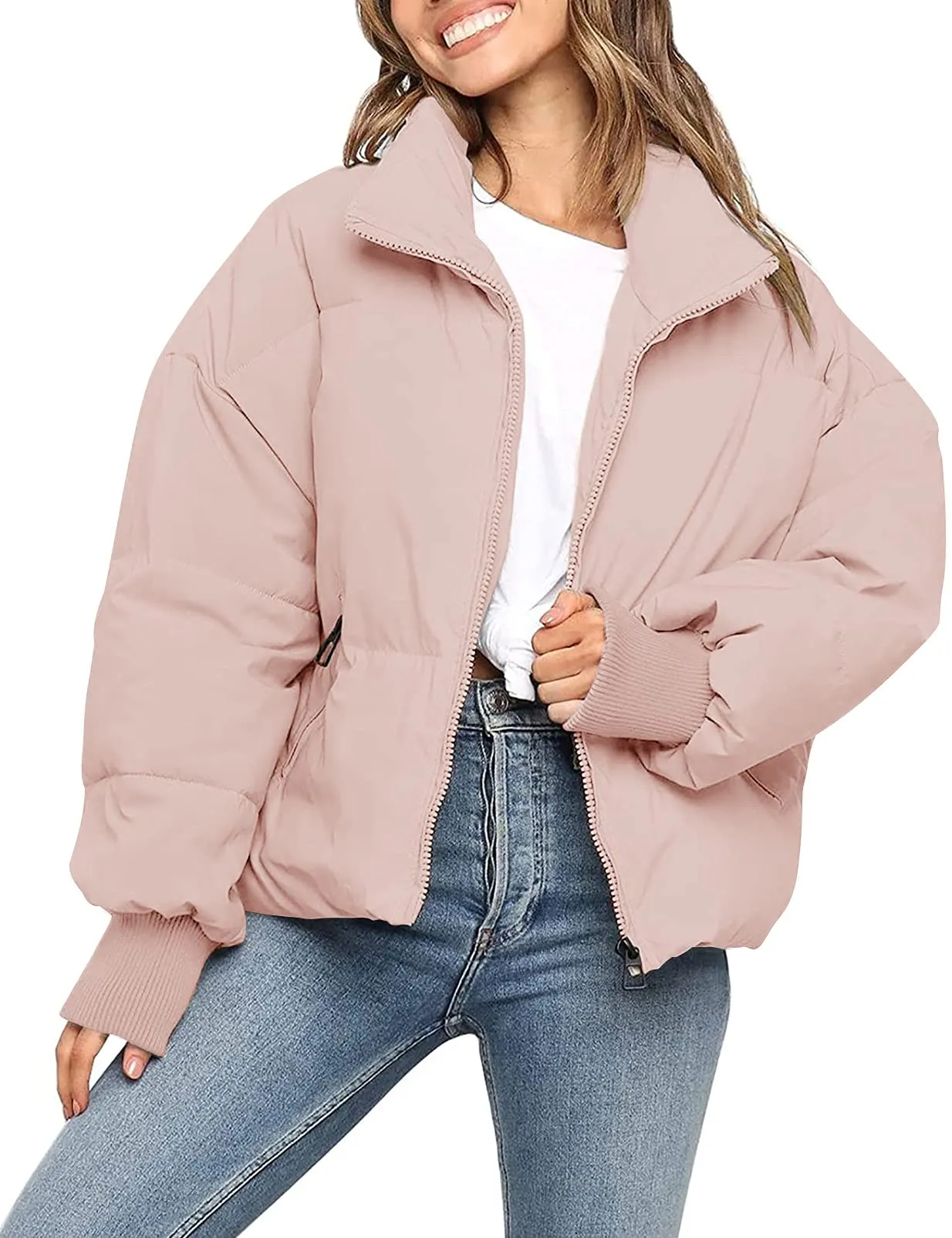 MEROKEETY Baggy Short Down Zip Puffer Jacket Coat