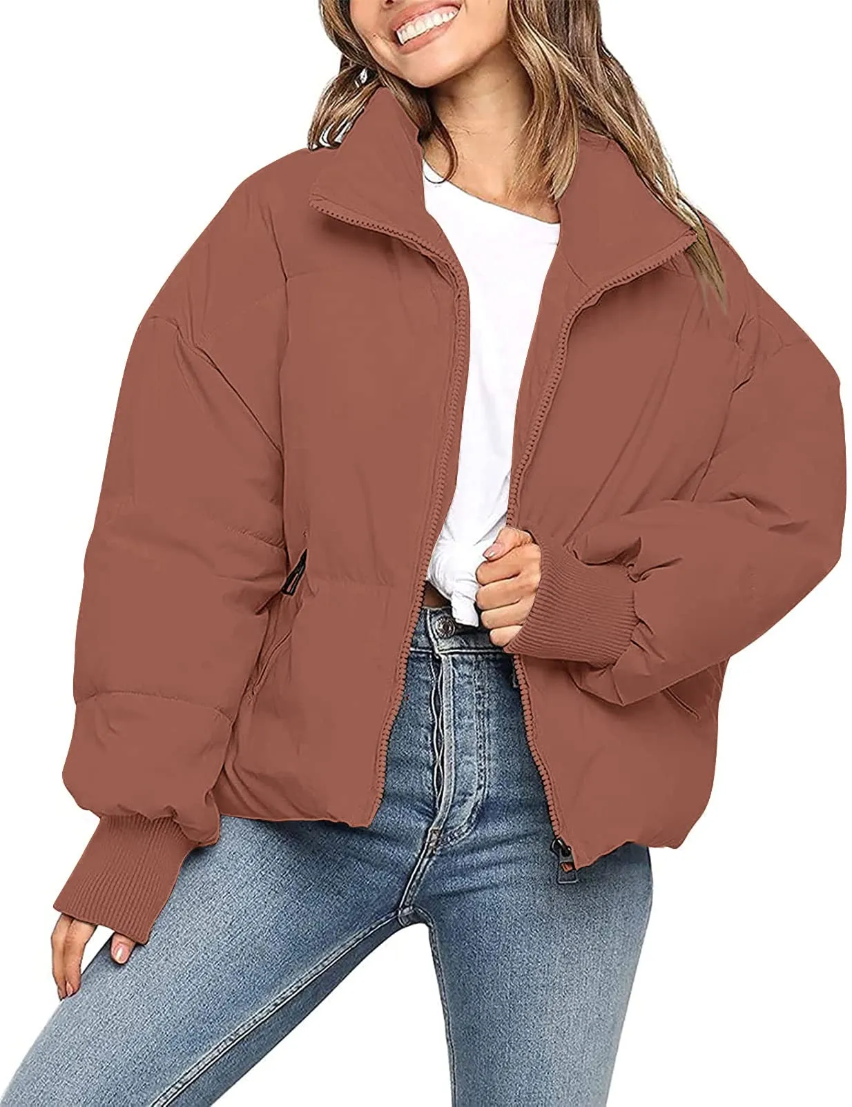 MEROKEETY Baggy Short Down Zip Puffer Jacket Coat