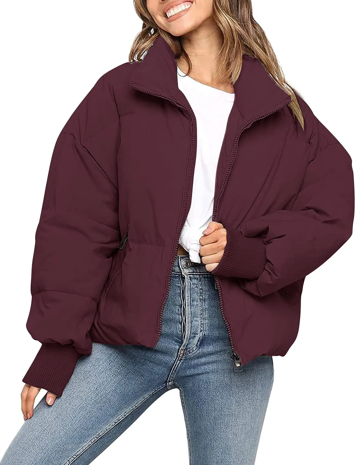 MEROKEETY Baggy Short Down Zip Puffer Jacket Coat