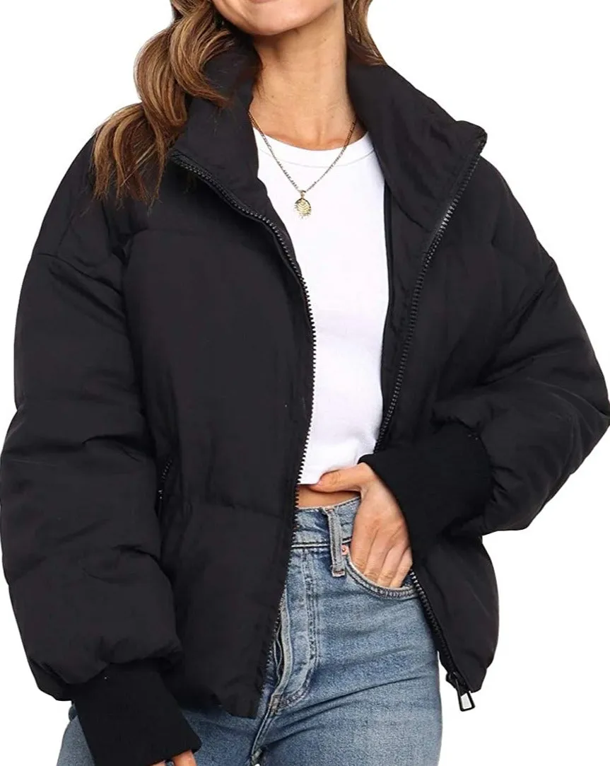 MEROKEETY Baggy Short Down Zip Puffer Jacket Coat