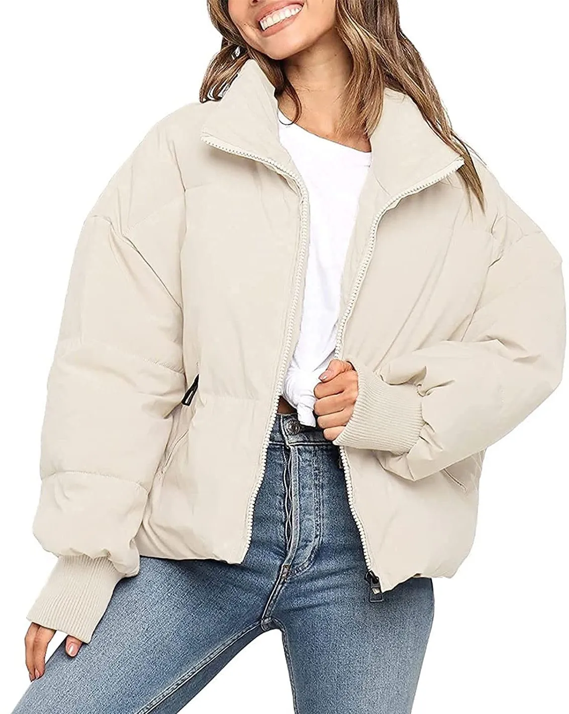 MEROKEETY Baggy Short Down Zip Puffer Jacket Coat