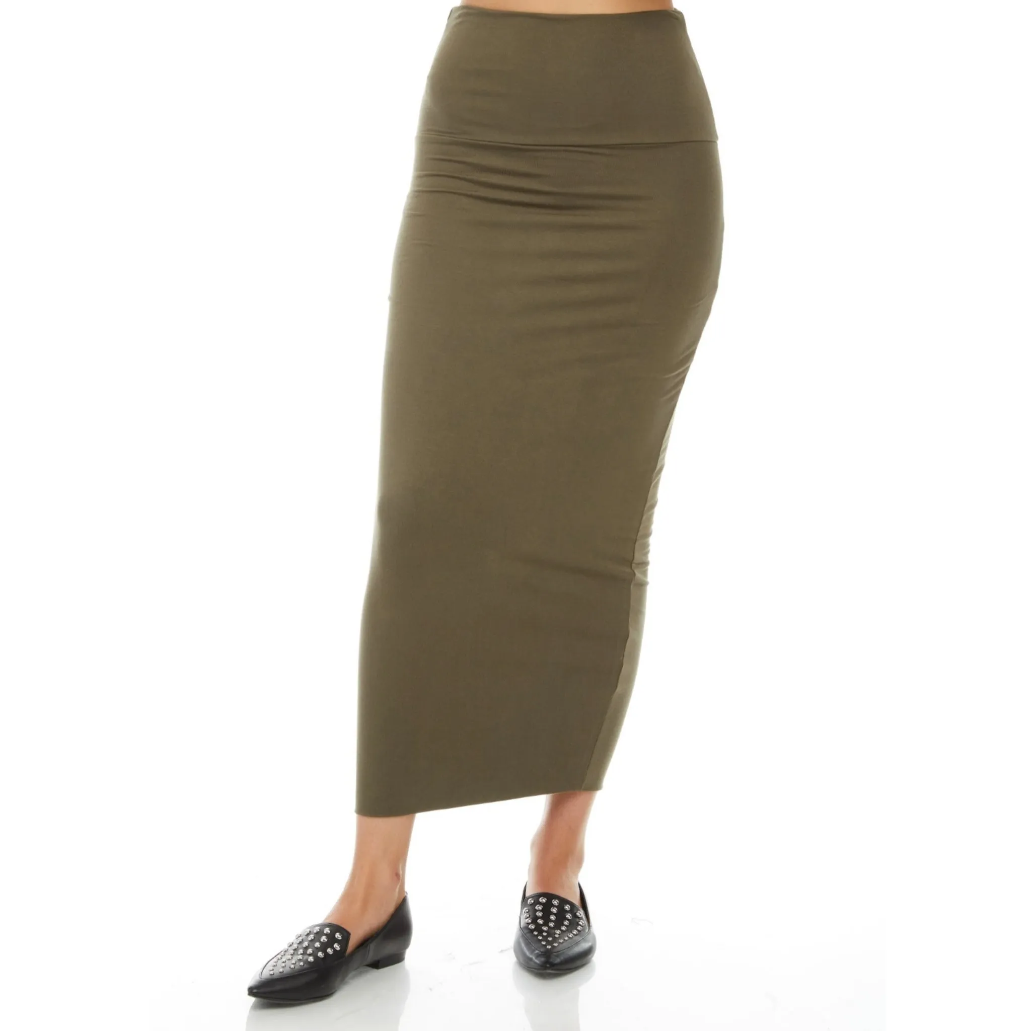 Modal Midi Slim Skirt: Olive