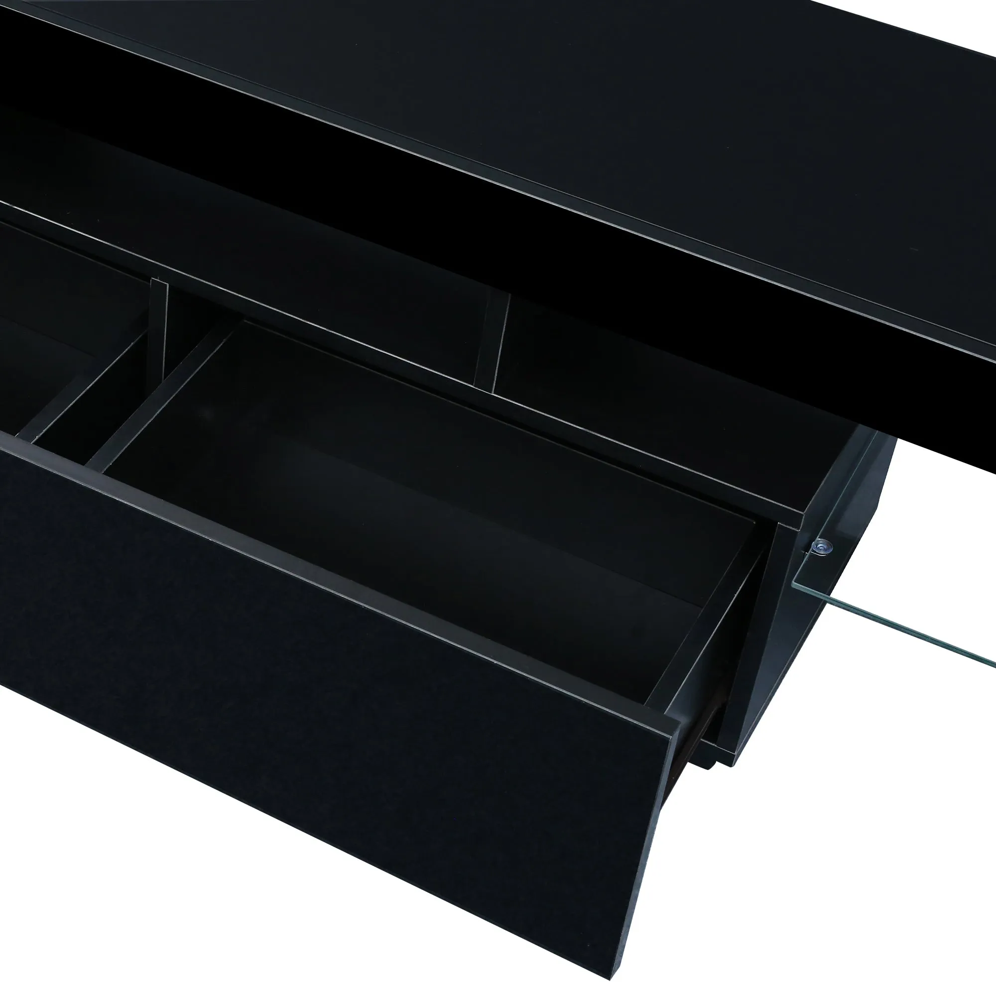 Modern Black TV Stand, 20 Colors LED TV Stand w/Remote Control Lights - Ships from The US