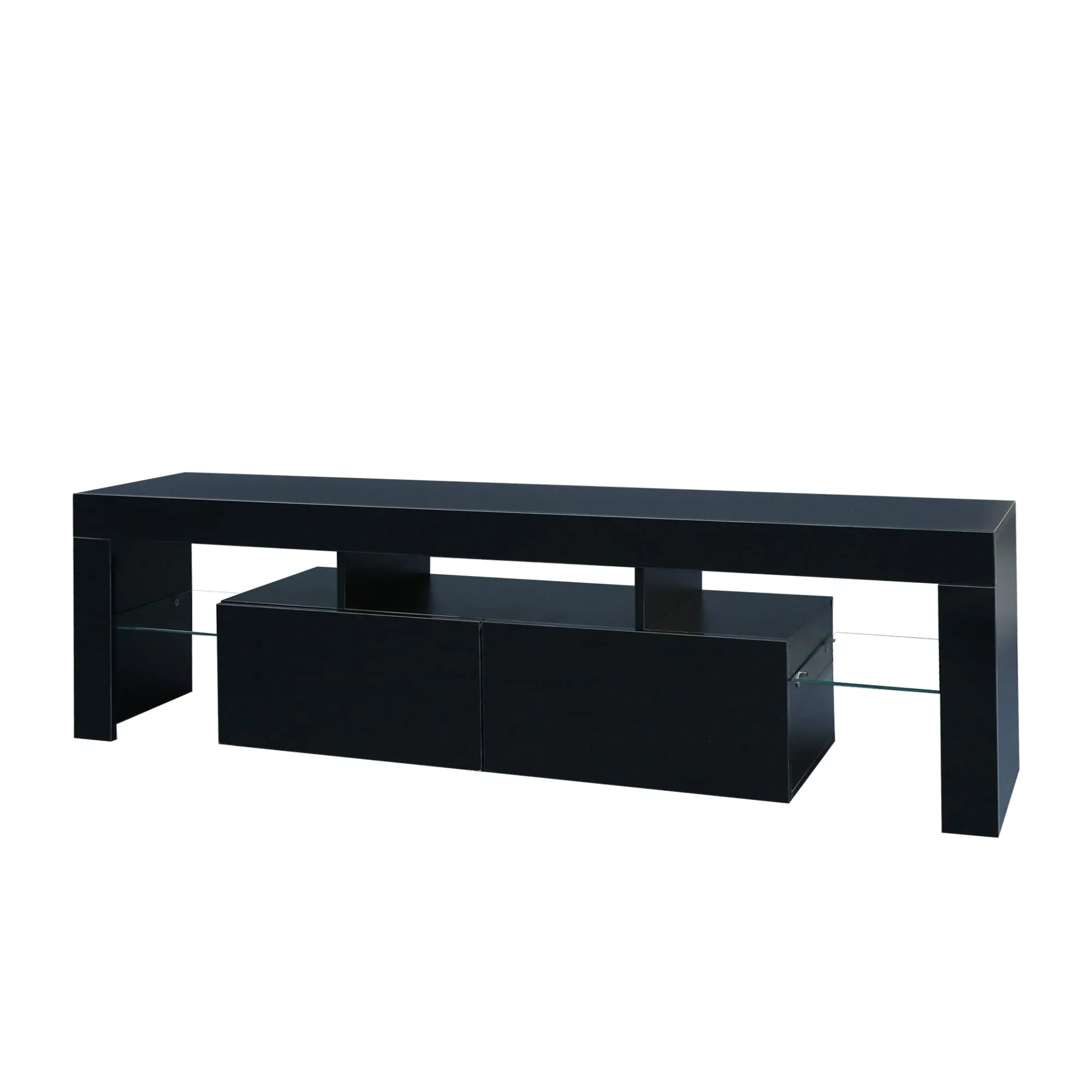 Modern Black TV Stand, 20 Colors LED TV Stand w/Remote Control Lights - Ships from The US