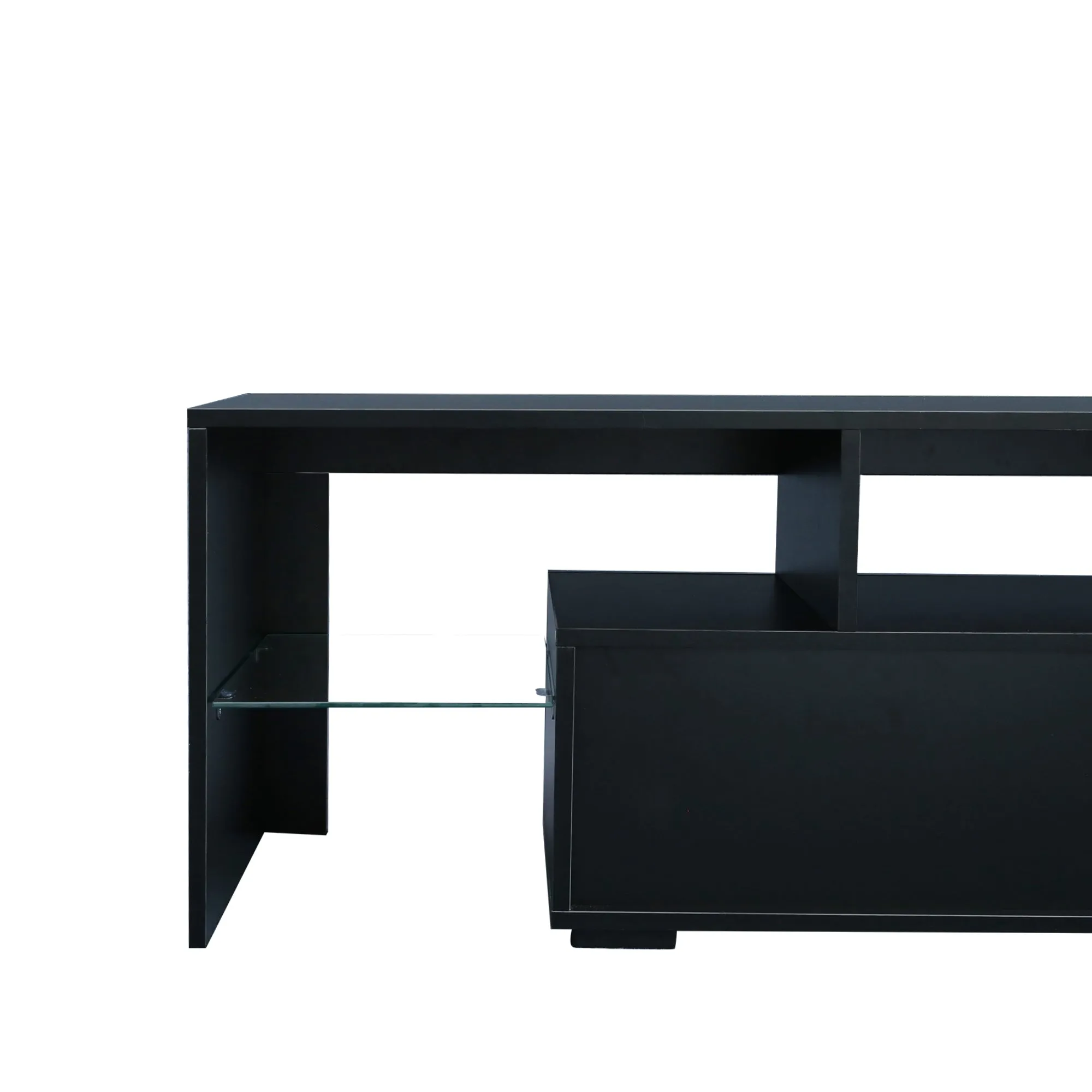 Modern Black TV Stand, 20 Colors LED TV Stand w/Remote Control Lights - Ships from The US