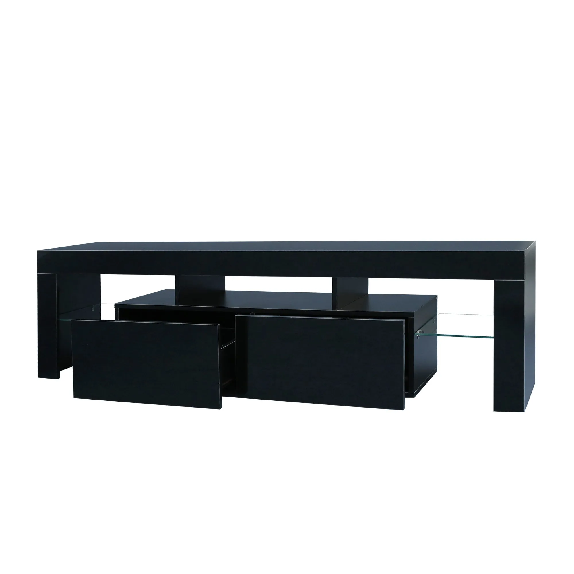 Modern Black TV Stand, 20 Colors LED TV Stand w/Remote Control Lights - Ships from The US