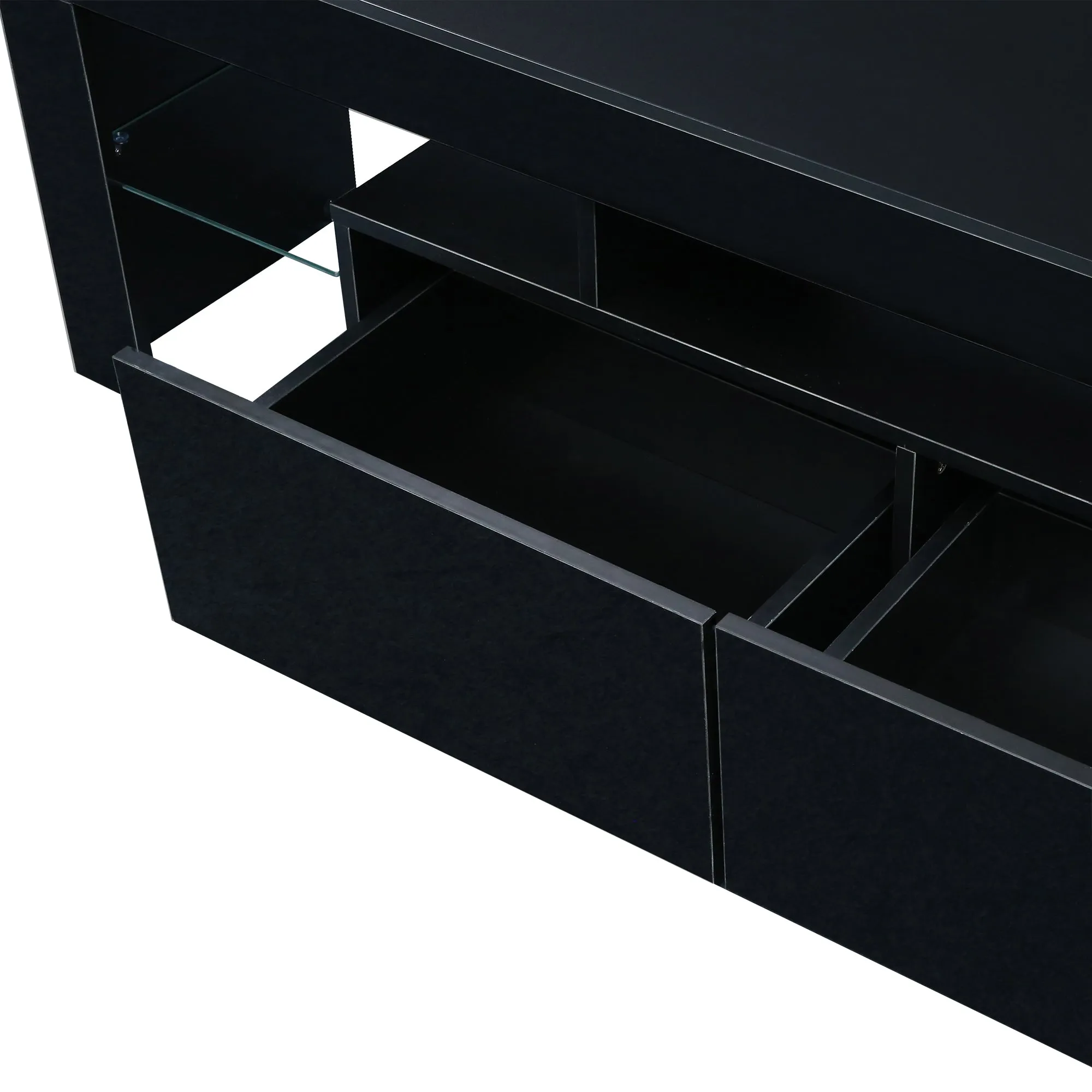 Modern Black TV Stand, 20 Colors LED TV Stand w/Remote Control Lights - Ships from The US