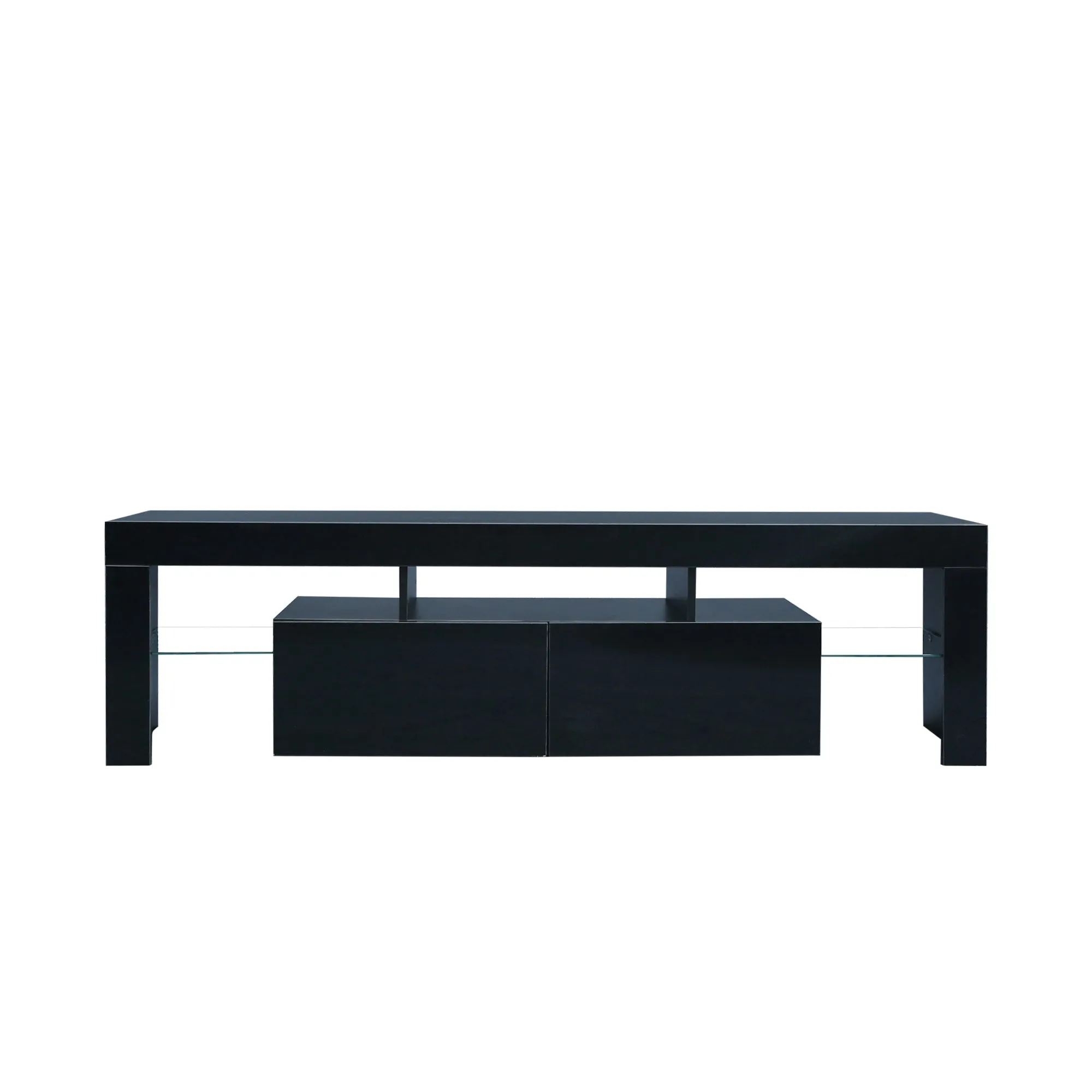 Modern Black TV Stand, 20 Colors LED TV Stand w/Remote Control Lights - Ships from The US