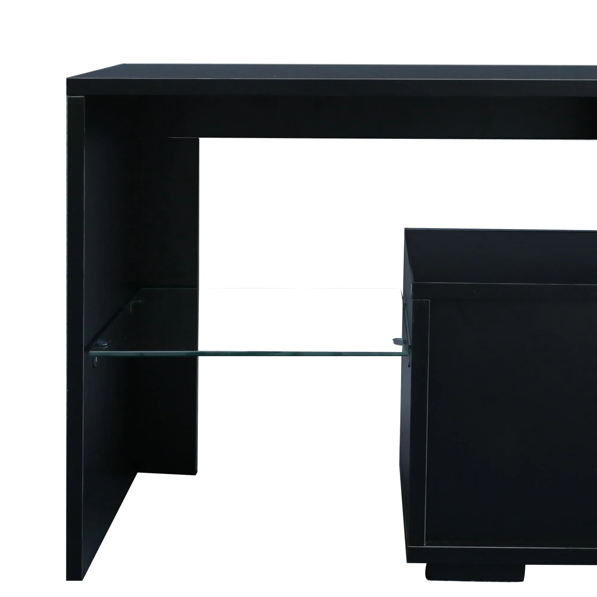 Modern Black TV Stand, 20 Colors LED TV Stand w/Remote Control Lights - Ships from The US