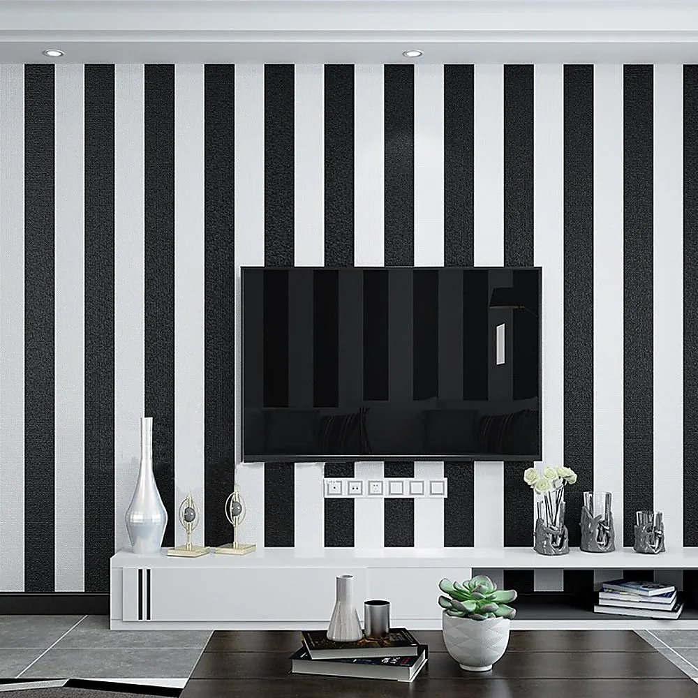 Modern Vinyl Stripes Wallpaper, Water Resistant - Randy & Travis