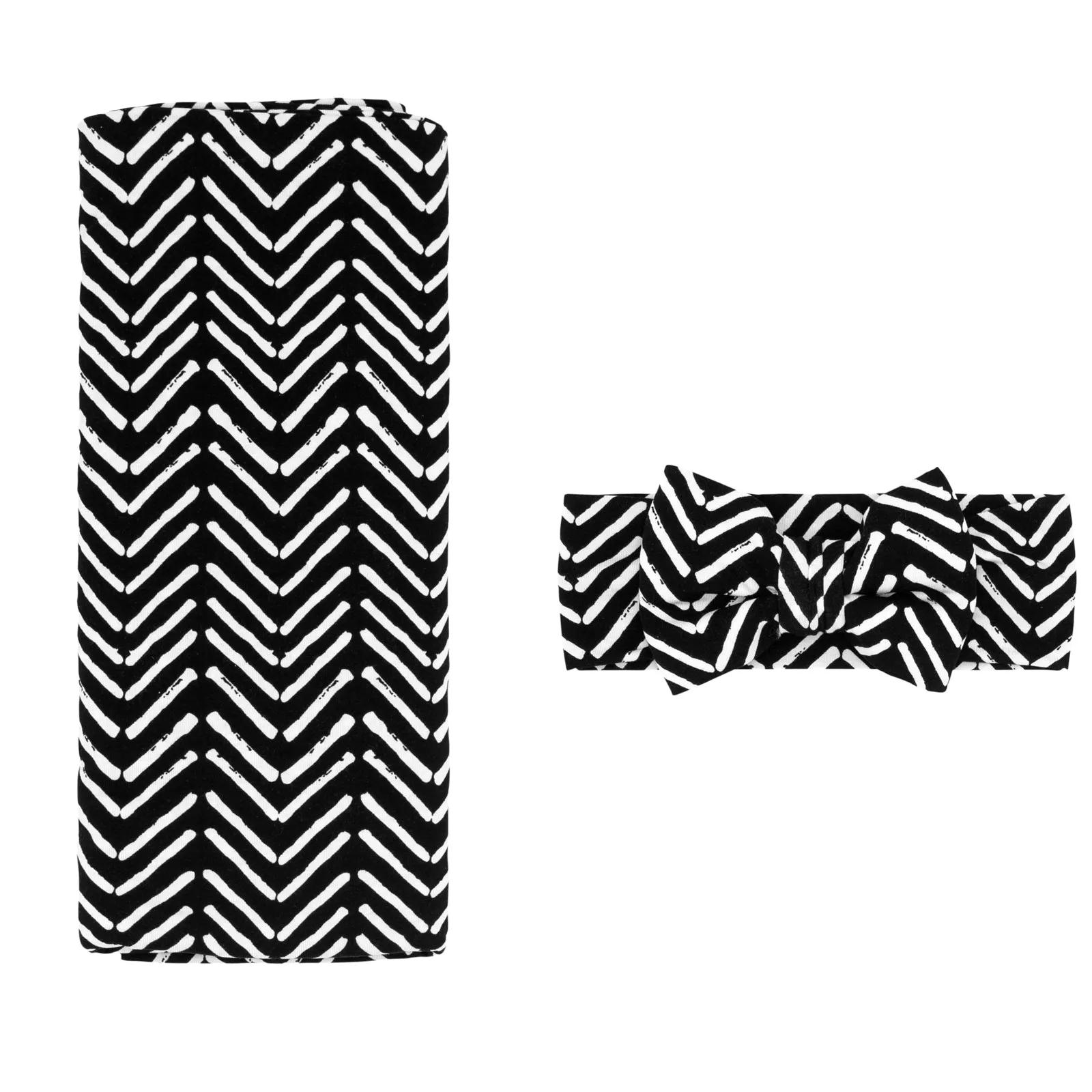 Monochrome Chevron Swaddle & Luxe Bow Headband Set