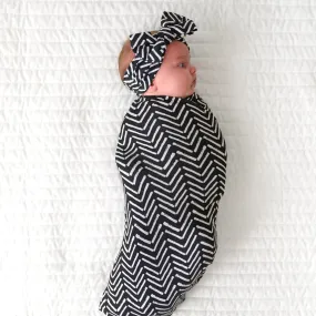 Monochrome Chevron Swaddle & Luxe Bow Headband Set