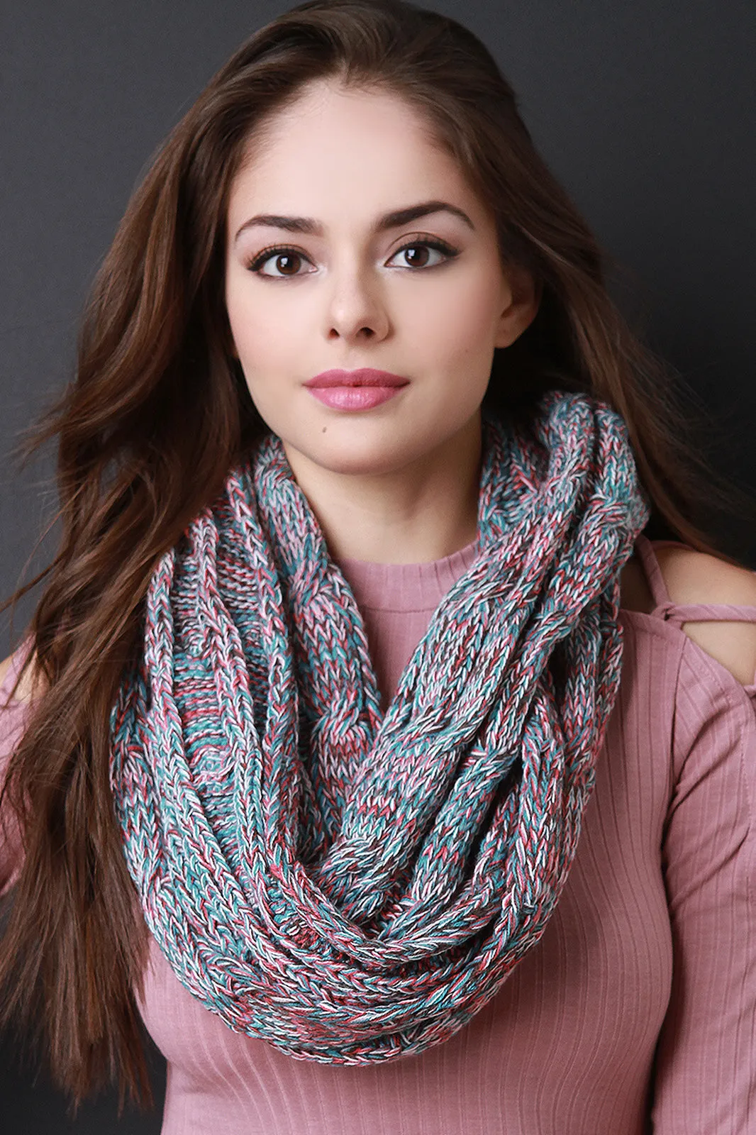 Multi Tone Cable Knit Infinity Scarf