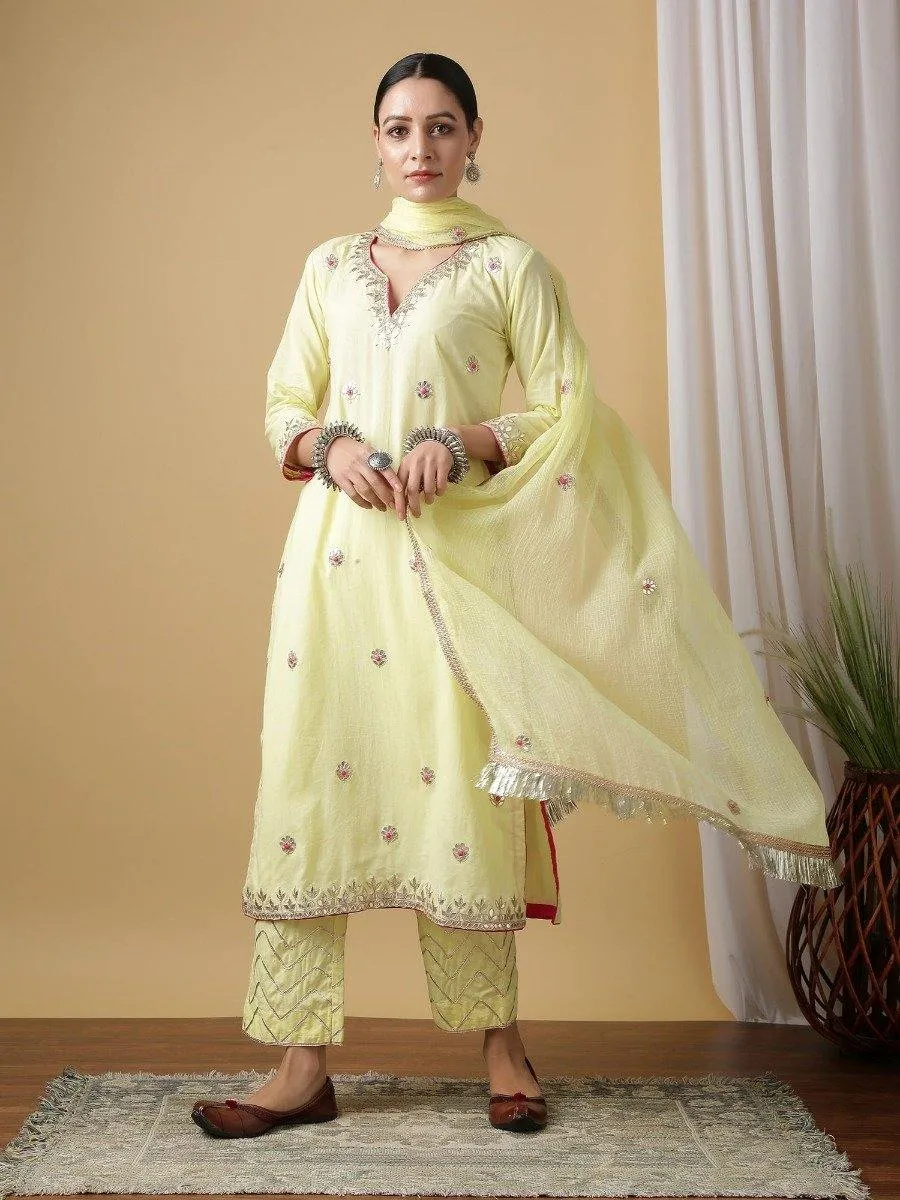 Nandini Haldi Kurta With Pant & Dupatta (Set of 3)