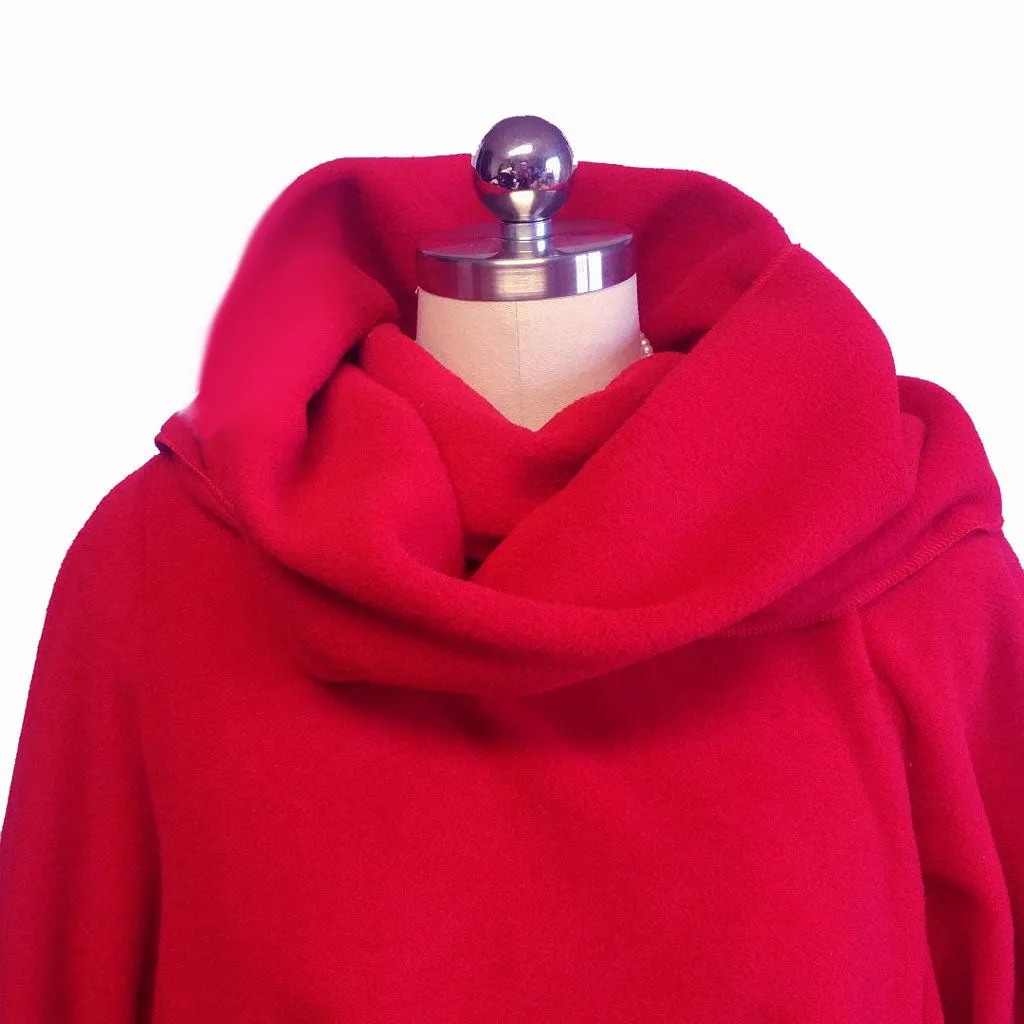 NEW - ADORABLE WRAP AROUND COAT WITH STANDUP COLLAR WITH A MATCHING HAT IN POPPY RED