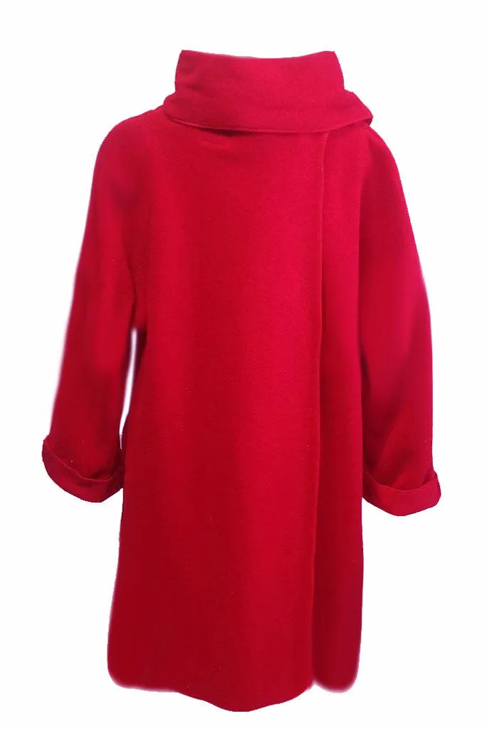 NEW - ADORABLE WRAP AROUND COAT WITH STANDUP COLLAR WITH A MATCHING HAT IN POPPY RED