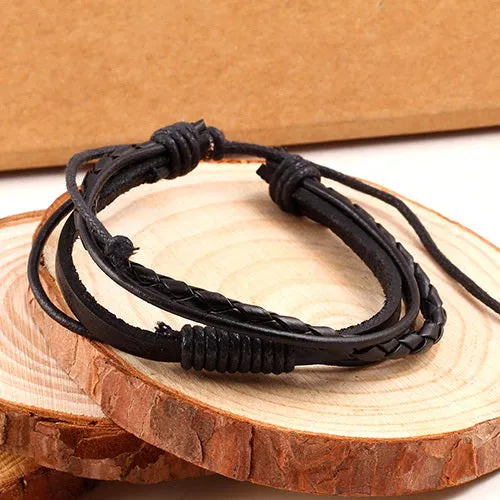 New Fashion Braid Leather Wrap Chain Bracelet jewelry Vintage Men Rope Bracelets Wholesale Punk Style Wristband Brown Multilayer