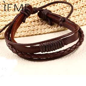 New Fashion Braid Leather Wrap Chain Bracelet jewelry Vintage Men Rope Bracelets Wholesale Punk Style Wristband Brown Multilayer