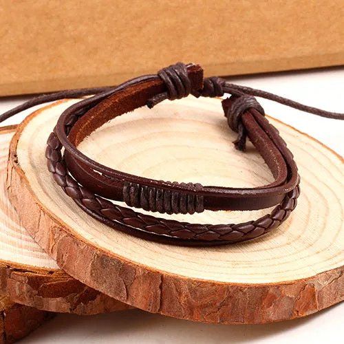 New Fashion Braid Leather Wrap Chain Bracelet jewelry Vintage Men Rope Bracelets Wholesale Punk Style Wristband Brown Multilayer