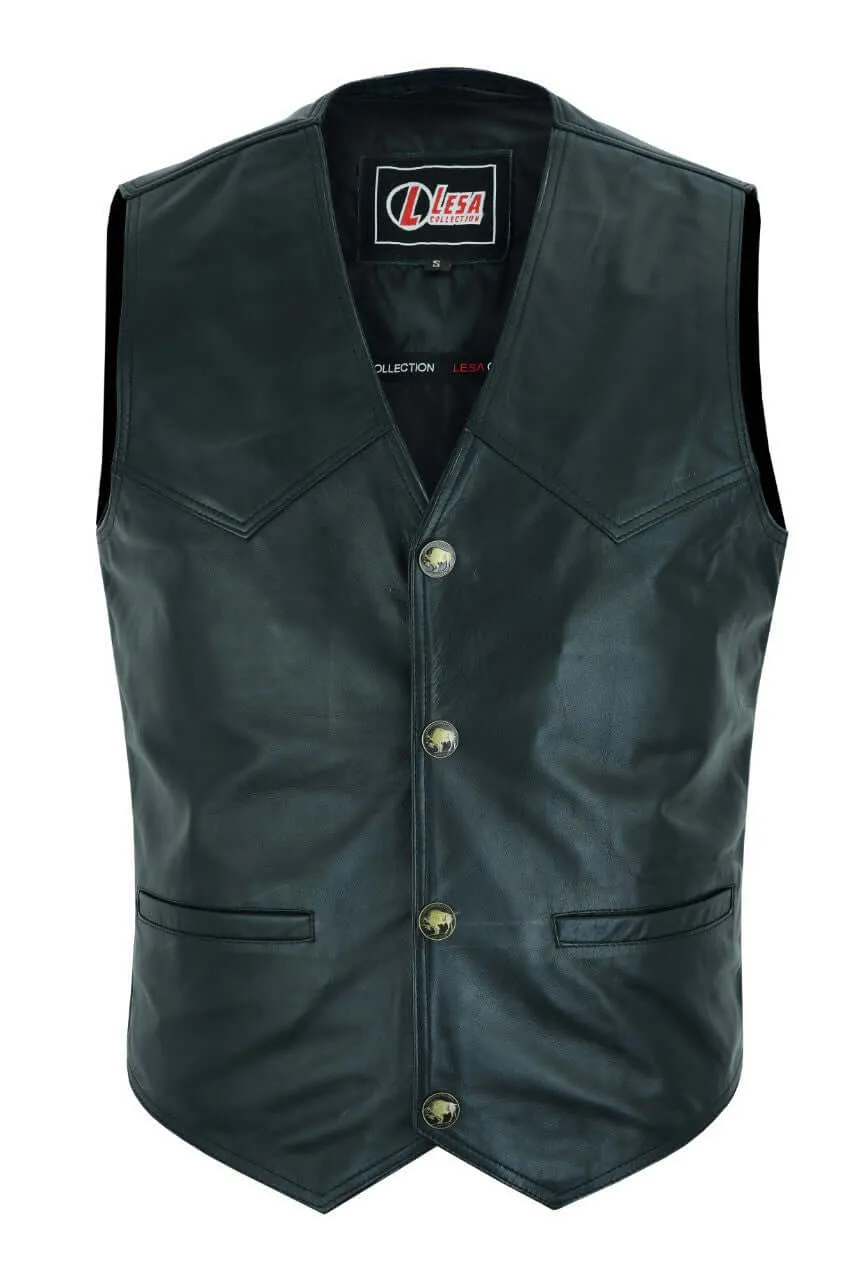 New Leather Motorcycle Biker Style Waistcoat Vest Black Fashion