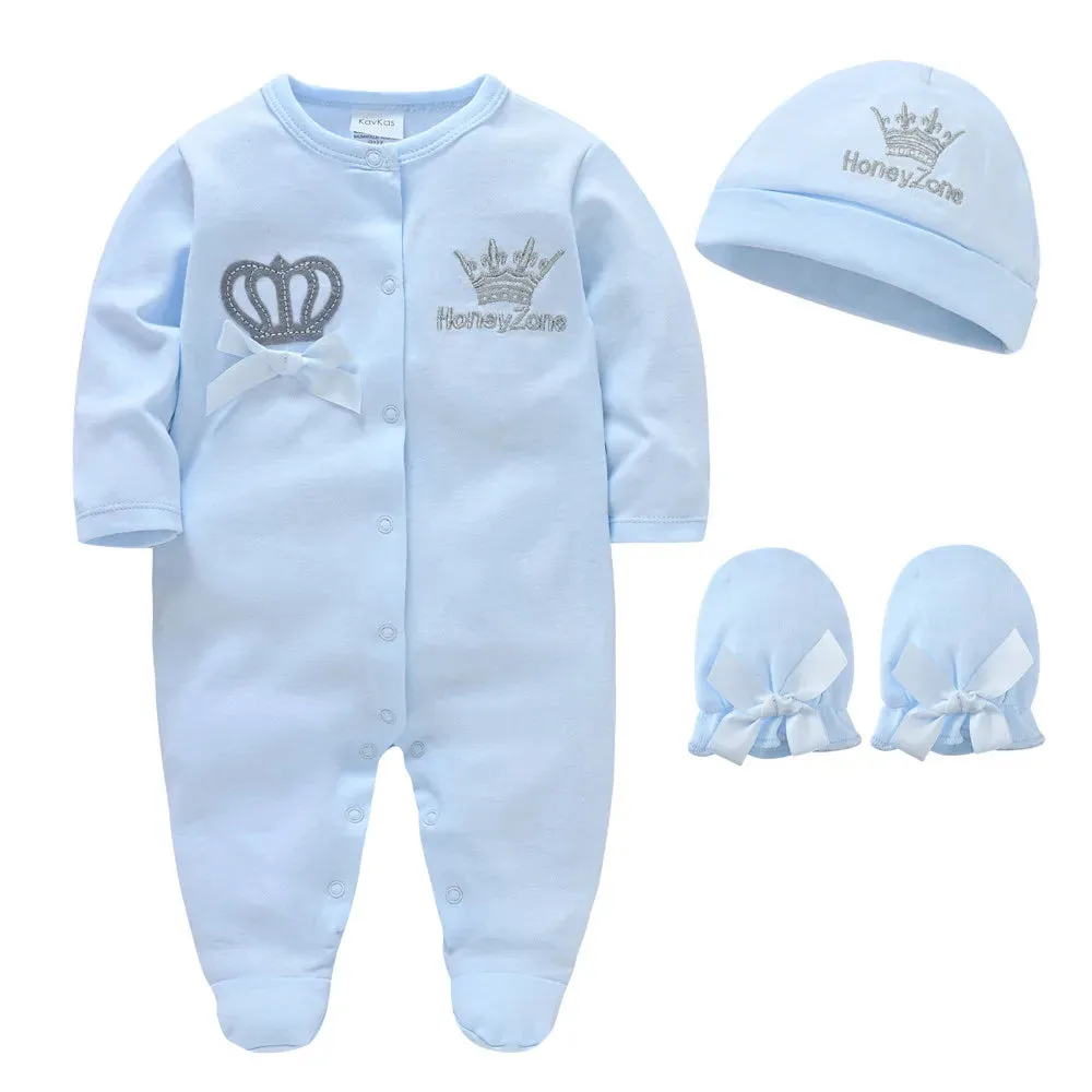 Newborn Baby Romper with Cap & Gloves