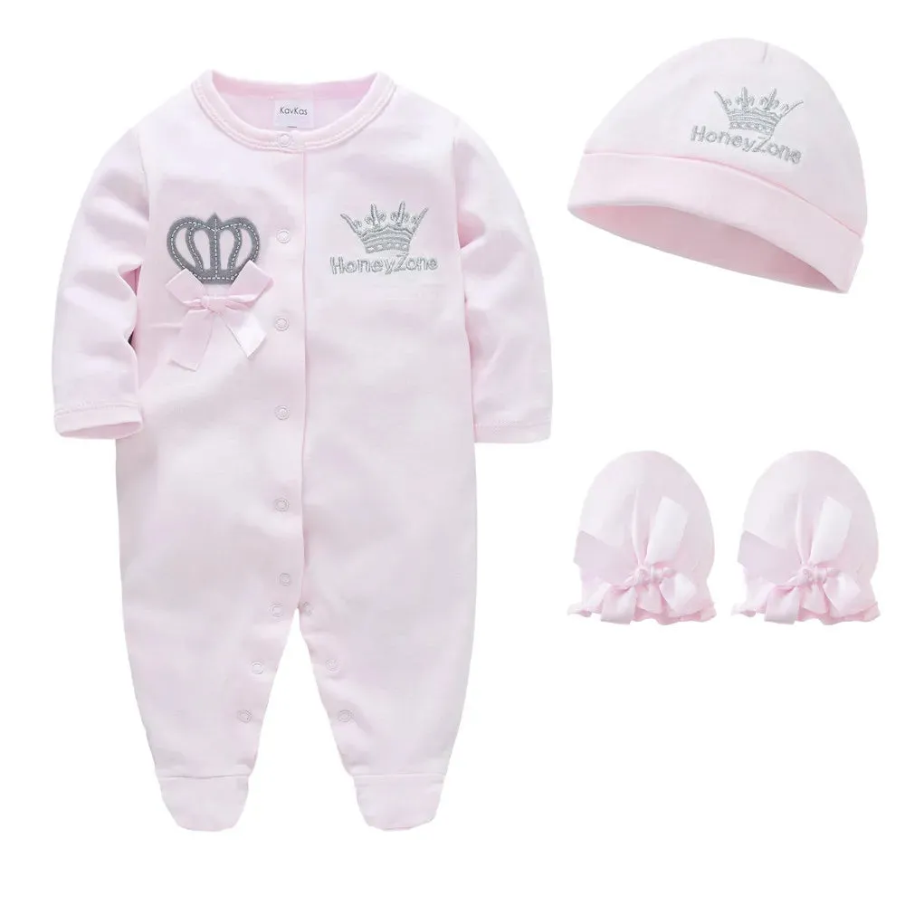 Newborn Baby Romper with Cap & Gloves